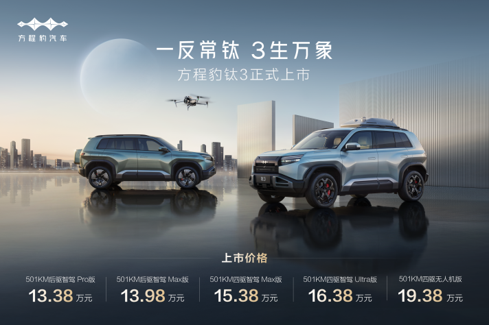 比亞迪方程豹鈦3正式上市，13.38萬起，政策權益更驚喜！